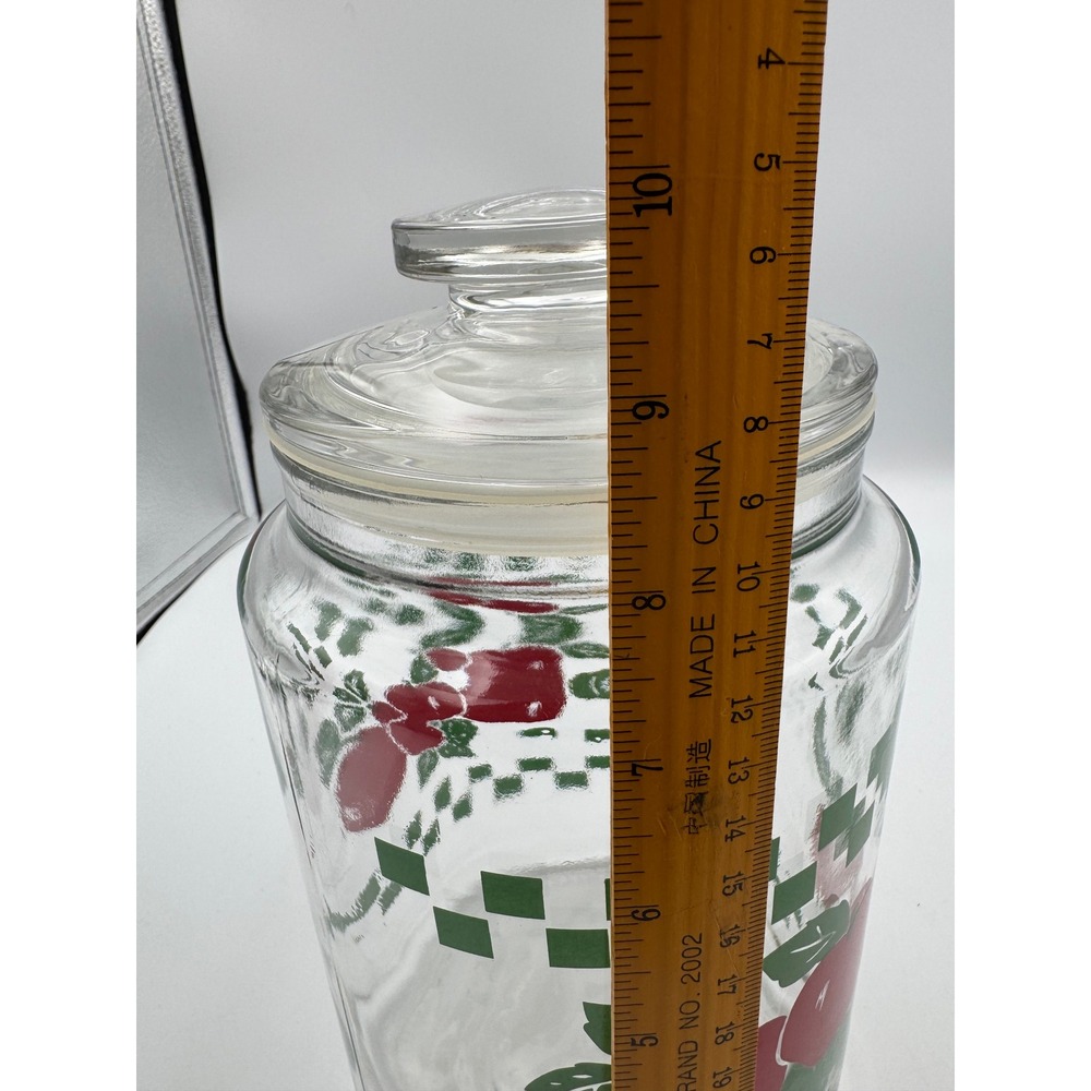 Vintage Red Apple Green Checkered Glass Canister Jar with Lid Made in Canada - Picture 4 of 9